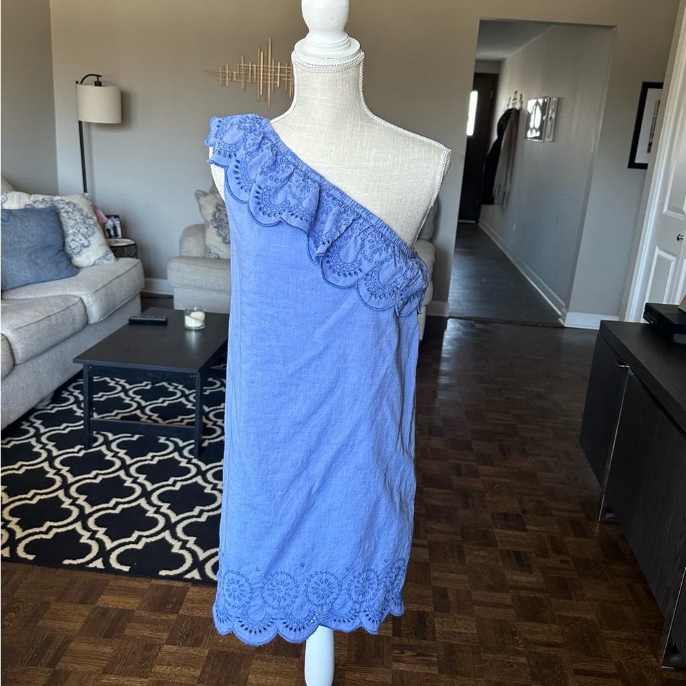 Vineyard Vines Ruffle One Shoulder Blue Eyelet Dress